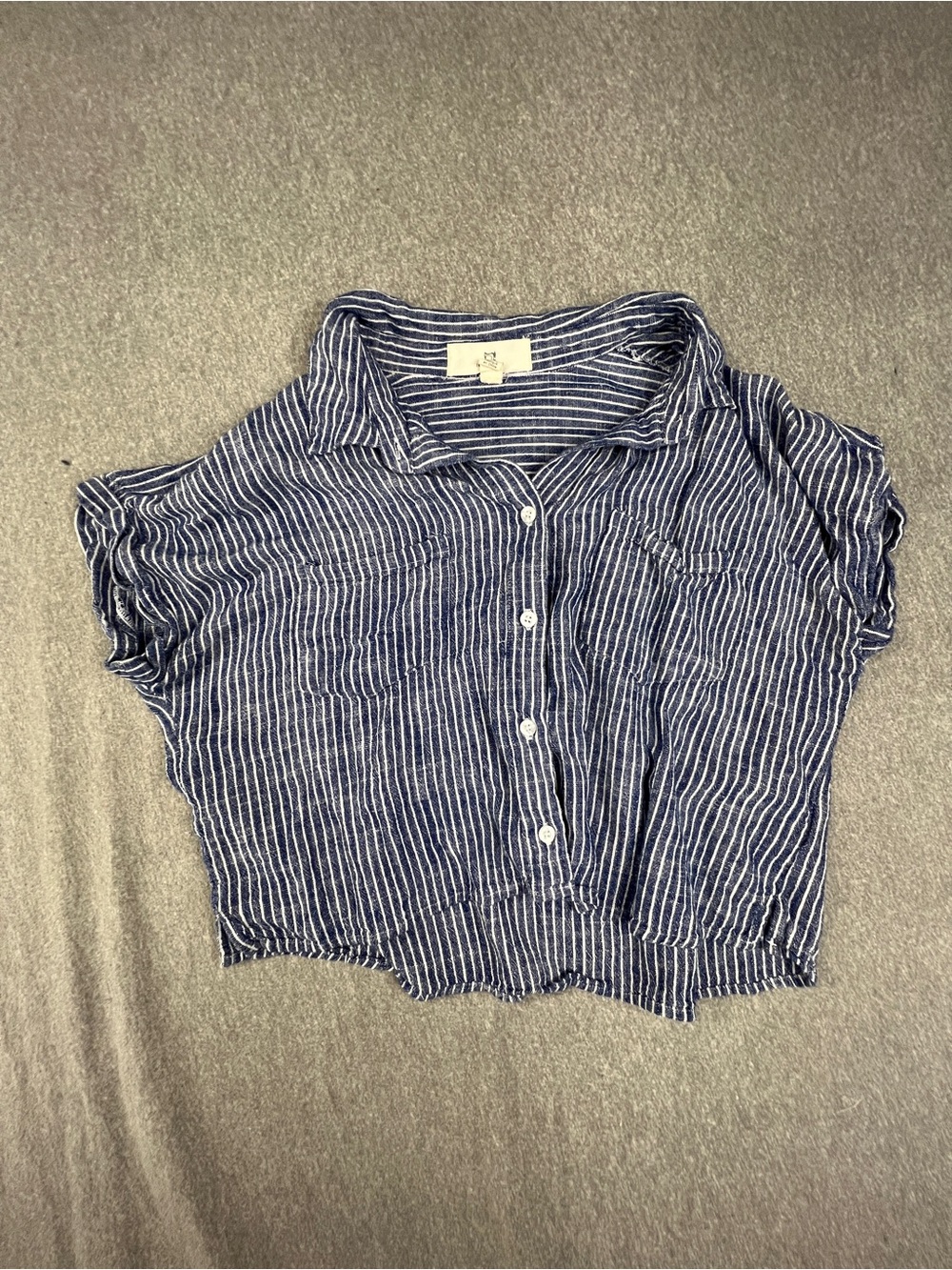 Thread and Supply Striped Navy Button-Front Crip Women's Top size L